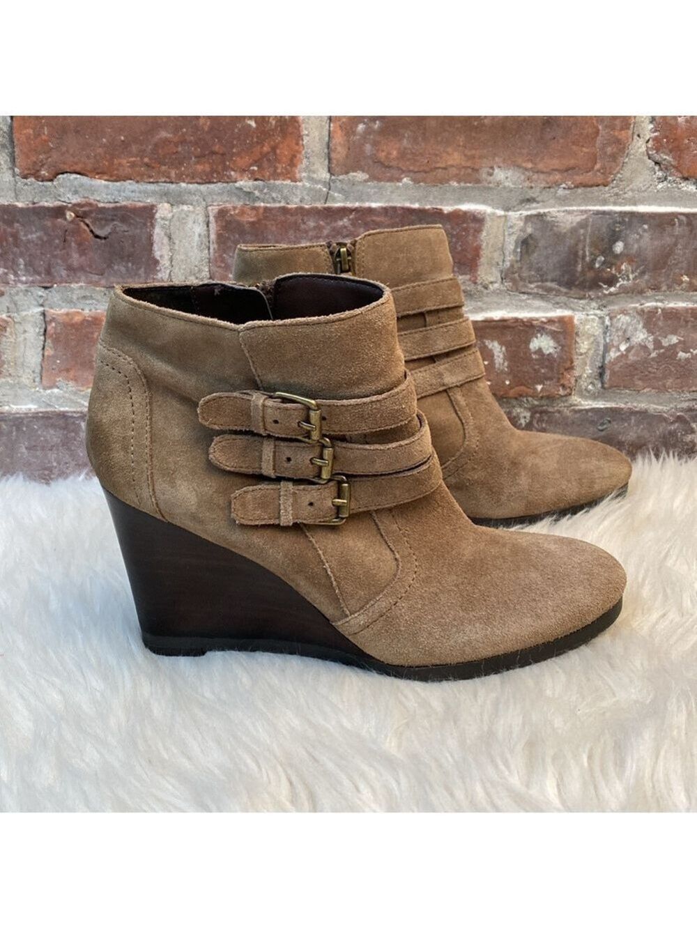Franco Sarto Tan Wedge Walice Bootie, Size 9